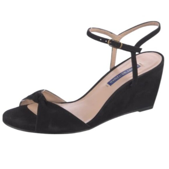 3.25" Black Suede Stuart Weitzman Sandal Wedges - 8.5 - Picture 1 of 8